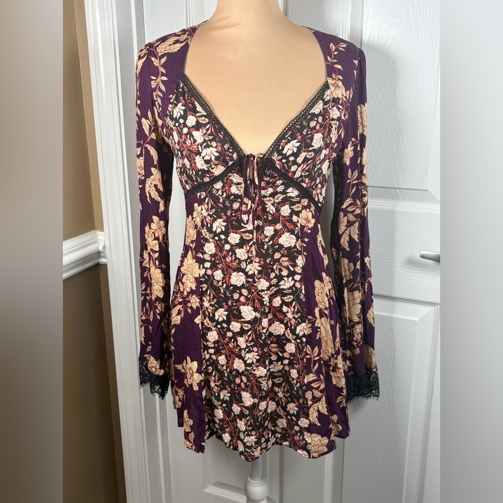 Free People Odette Floral‎ Long Sleeve Tunic NWT XSmall - Picture 2 of 14